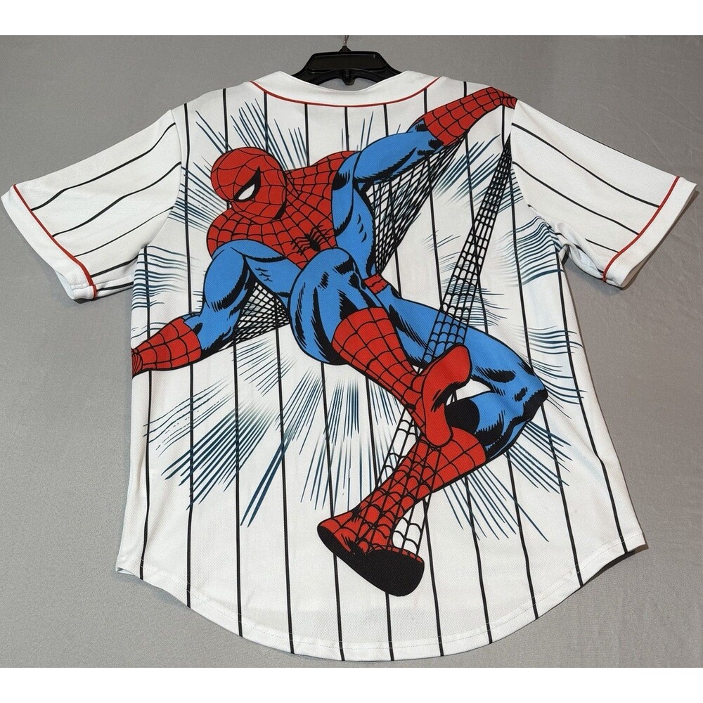 Marvel The Amazing Spider-Man White Pinned Striped Baseball Jersey Size Large - Picture 6 of 6